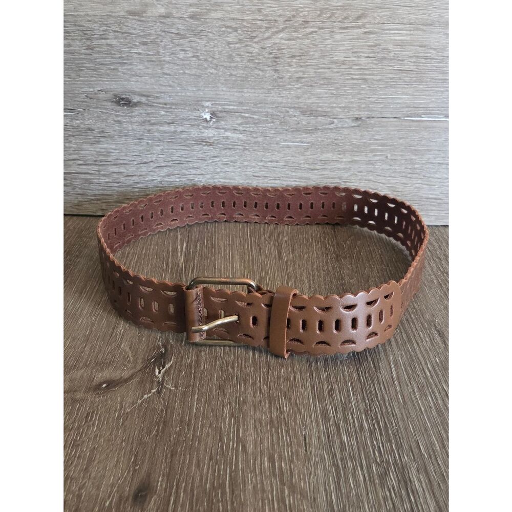 New York Studio Perforated Scalloped Edge Leather Belt Medium